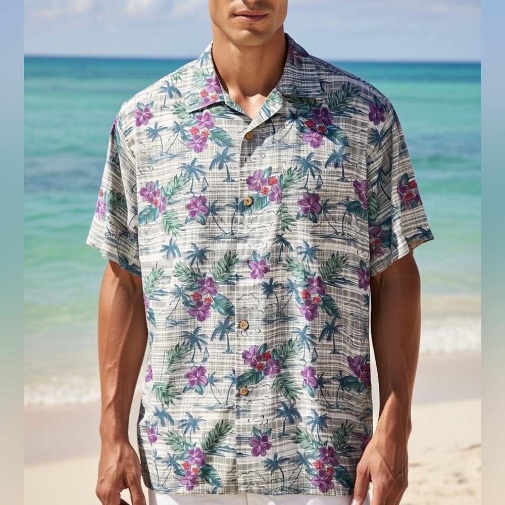 Tommy Bahama Coconut Point Hawaiian Floral Men's Shirt Large Tencel Blend